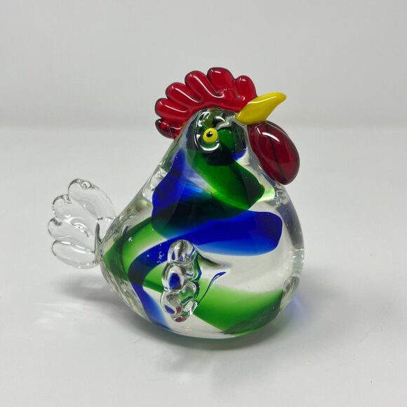 Art Glass Rooster Chicken Figurine Paperweight Farm House Decorative - Picture 3 of 7